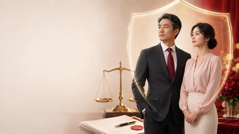 包養法律完整解析：成功男士與優雅甜心在正義天秤與契約象徵下，呈現受法律規範保障的安全包養關係